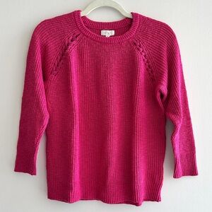 Navigata Women’s Hot Pink Braided Knit 3/4 Sleeve Pullover Sweater, Size Small